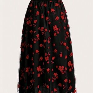Floral Black and Red Women's Skirt